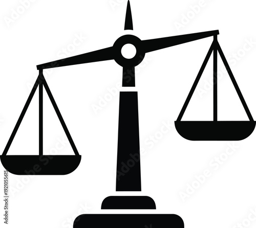 Simple silhouette of justice scales icon representing balance fairness and legal decisions vector