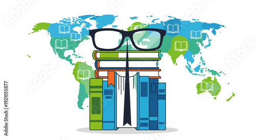 Stack of Books with Glasses on Top.