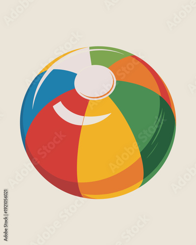 Vibrant beach ball with colourful panels, a classic symbol of summer fun games and outdoor recreation, perfect for holiday advertisements and vacation planning, evoking joy, relaxation, and playful en