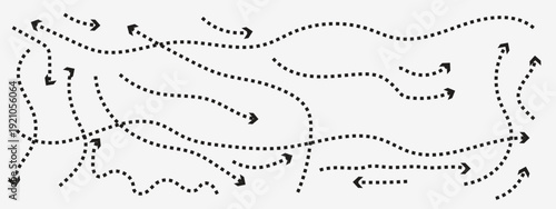 Set of double squiggle line dashed arrows. Dash curved vector editable stroke arrows