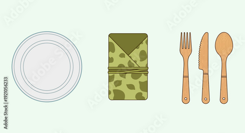 Plate Utensils Napkin Set Illustration Design.