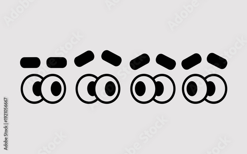 Whimsical Cartoon Eyes Expressing Diverse Emotions: Joyful, Surprised, Concerned, and Thoughtful in a Clean Graphic Style - Perfect for Animation, Storytelling, and Explainer Videos for Websites, Apps