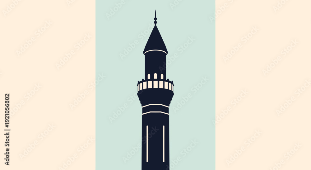 Obraz premium Islamic Minaret Silhouette on Pastel Background, Traditional Architecture