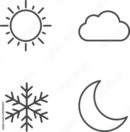 Simple line icons set representing sun cloud snowflake moon weather forecast elements vector