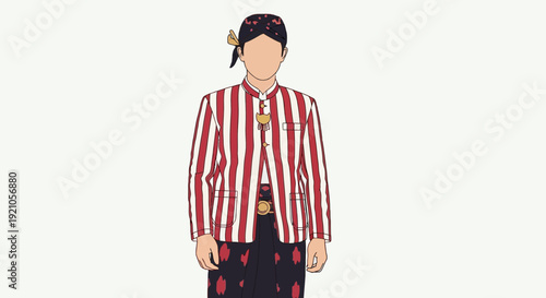 Javanese Man Traditional Outfit, Batik Pattern, Cultural Attire, Indonesian Heritage