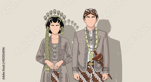 Javanese Wedding Couple in Traditional Attire: Illustration
