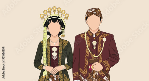 Javanese Wedding Couple in Traditional Attire Illustration