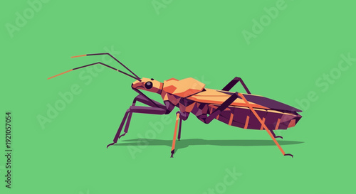 Low Poly Insect Illustration on Green Background