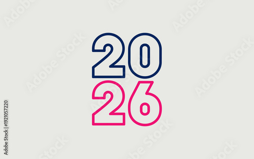 Innovative 2026 Numbers Design: Future Year Celebration Graphic, Modern Bold Typography with Blue and Pink Outline, Clean Minimalist Template Inspiring Forward-Thinking Business Ideas, Technology Adva