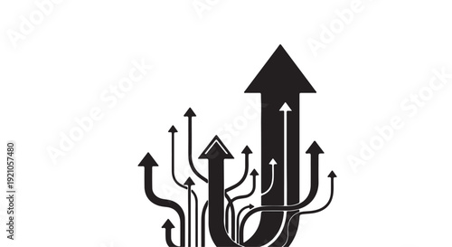 Arrows pointing upwards in minimalist black and white illustration for business growth strategy
