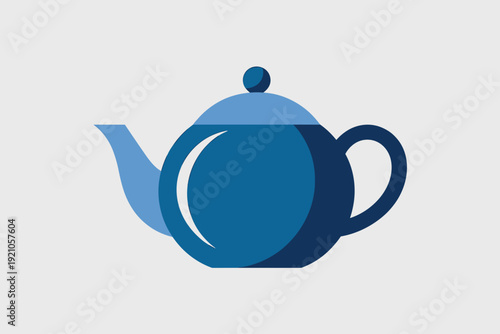 Modern Graphic Blue Teapot Illustration Isolated on Minimal Grey Background, Clean Vector Design Iconic Kitchenware for Tea Ceremony, Beverage Service, Cafe, Restaurant, Healthy Lifestyle, Wellness, R