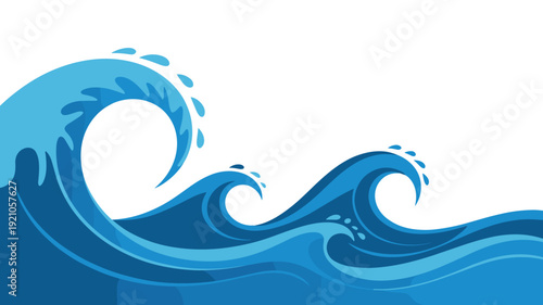Dynamic Blue Ocean Waves Crashing with White Foam Splashes Under Clear Sky, Representing Power, Nature's Force, and Serenity for Coastal Travel, Surfing Sports, Extreme Adventure, and Environmental Co