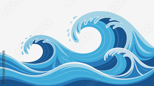 Dynamic Ocean Waves Crashing and Swirling with Deep Blue and Aqua Hues, Inspiring Adventure and Serenity in Coastal Landscapes, Perfect for Travel, Nature, and Wellness Projects, Stylized Graphic Illu