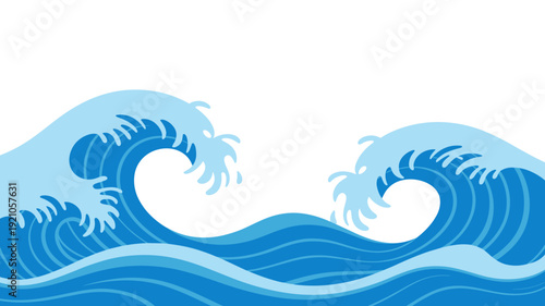 Dynamic Ocean Waves Crashing and Splashing with Seafoam, Representing Power and Nature's Force, Ideal for Coastal Themes, Travel Advertisements, and Environmental Concepts, Illustrated in a Stylized G