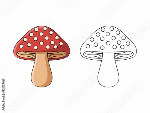 Whimsical Red Mushroom with White Spots, Isolated on White Background, Perfect for Children's Books, Fairy Tales, Autumn Decor, Nature Projects, and Magical Fantasy Themes, Cute Cartoon Style Illustra