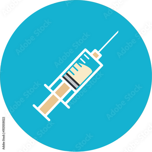 Medical Syringe Icon Isolated on Blue Circle Background for Healthcare and Vaccination Concepts