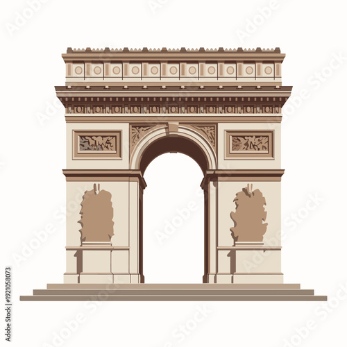 Iconic Arc de Triomphe landmark in Paris, France, rendered in a clean, minimalist vector illustration, showcasing architectural grandeur and historical significance for travel, tourism, and Parisian-t