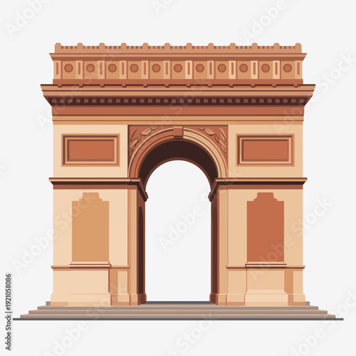 Arc de Triomphe Parisian Landmark Monument Frontal View Iconic Paris France Architecture Symbol of Victory and Triumph Grand Entrance Staircase Classical European Structure Stylized Flat Design Illust
