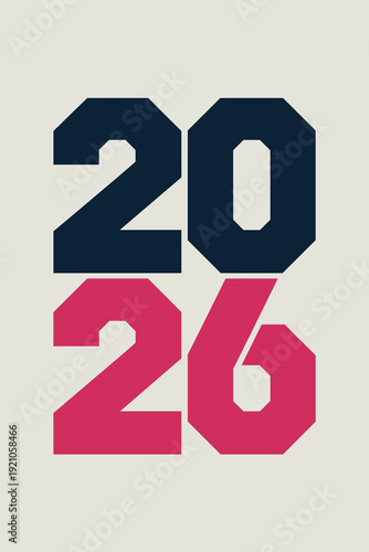 Bold Graphic Design: "20" appears in deep navy blue above "26" in vibrant magenta, stacked vertically on a clean, neutral cream background. This modern, minimalist illustration evokes forward-thinking