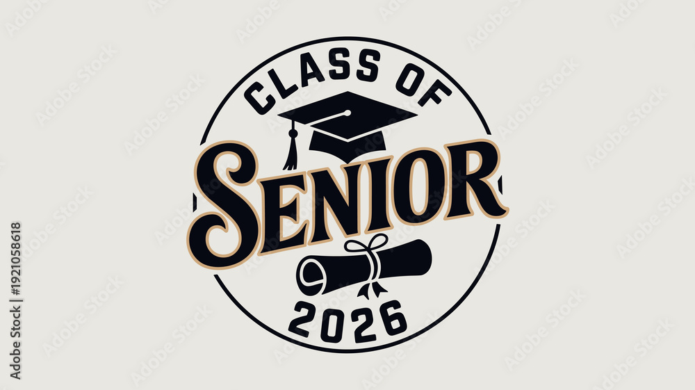 Obraz premium Senior Class of 2026 Graduation Cap and Diploma Graphic - Celebrating Academic Achievement, Milestone Achievement, Future Success, Graduation Party Invitation, School Yearbook Design, Education Concep