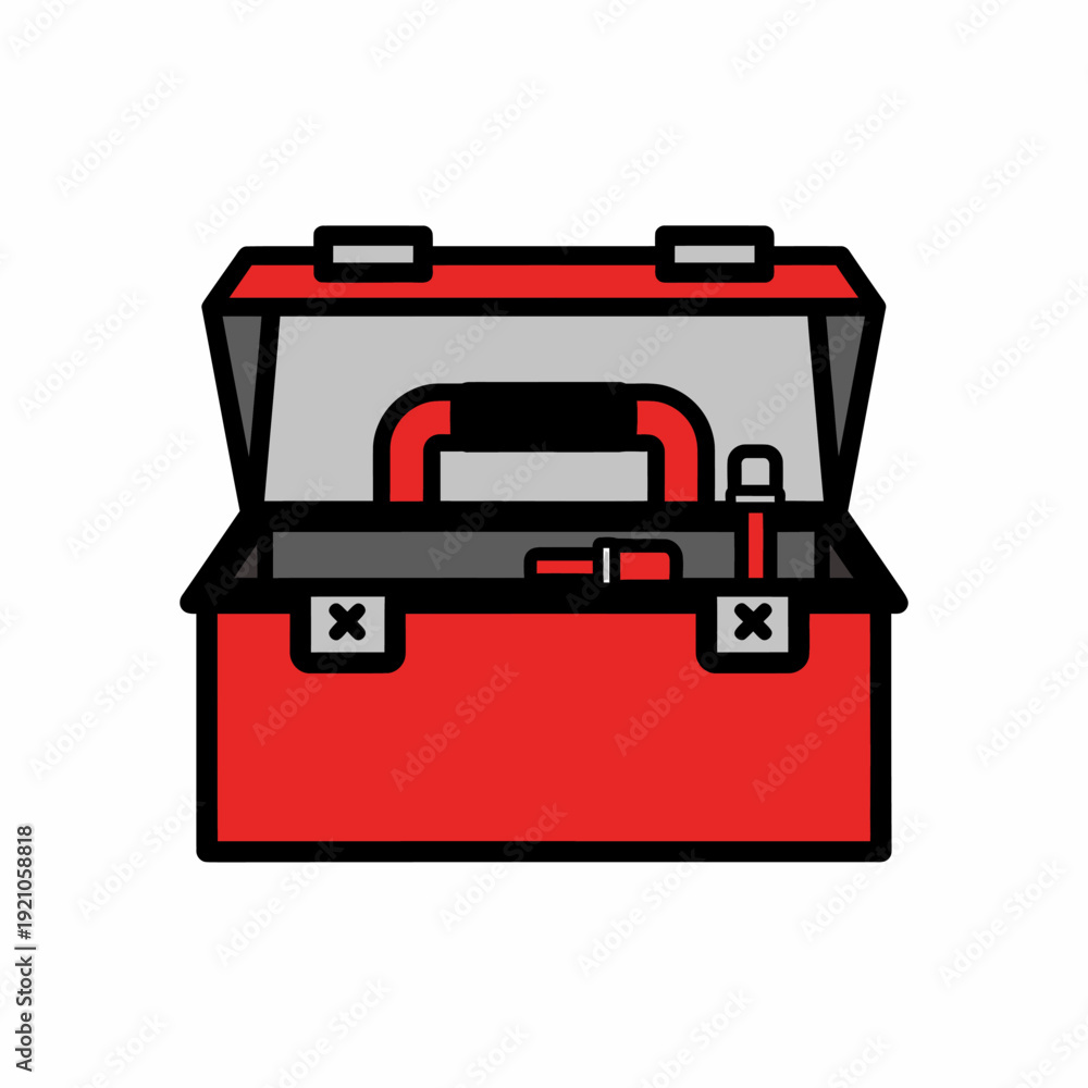 Fototapeta premium An opened red toolbox containing various tools