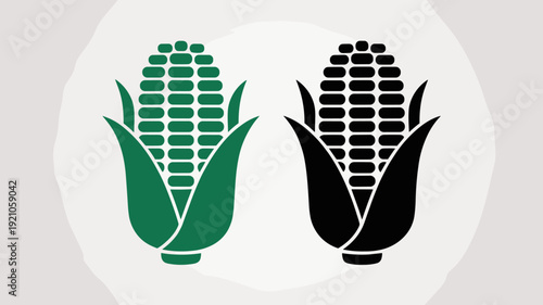 Two Stylized Corn Cobs: One Green, One Black, Side-by-Side Against a Gradient Background, Representing Agriculture, Organic Food, Harvest, and Healthy Eating Concepts, Perfect for Design Projects Rela