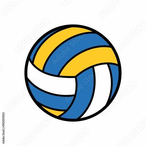 Volleyball in a graphic style with distinct sections of blue, yellow and white, commonly used in team sports
