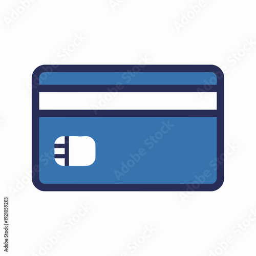A credit card with a blue design, including a chip and a magnetic stripe. The card symbolizes financial transactions and digital payments