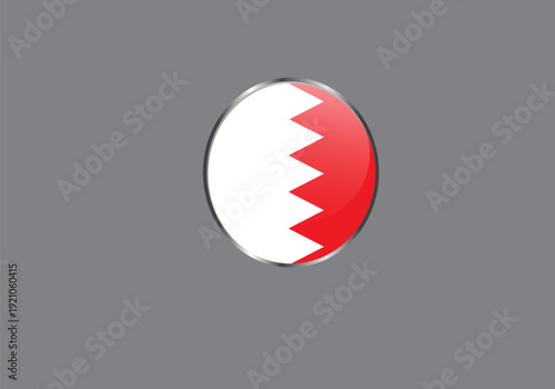 A shiny, 3D circular button icon of the Bahrain flag