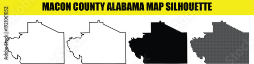 Macon county Alabama map silhouette vector set including solid outline and dotted versions for regional geography design