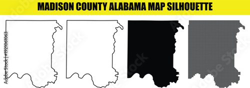 Madison county alabama map silhouette white outline filled and dotted styles
