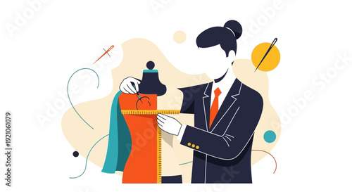 Businesswoman Inspecting Clothing on Garment Rack.