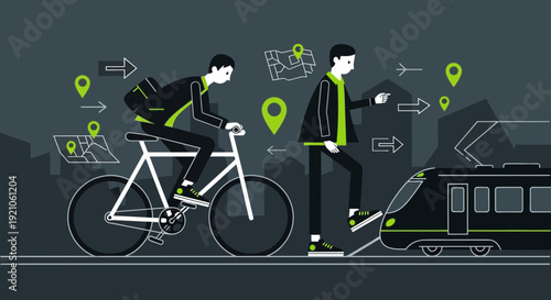 Cyclist and Man Standing Near Train.