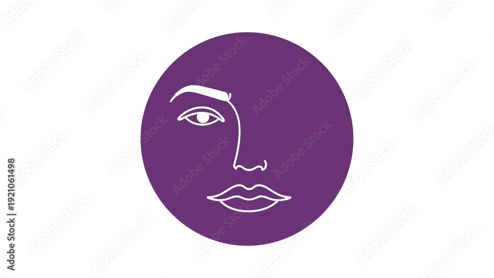 Fototapeta premium minimalist line art partial face in purple circle conveying modern aesthetic beauty abstract elegance and self-care concepts.