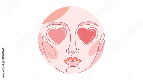 minimalist illustration of a face with heart eyes conveying deep love infatuation and romantic affection for modern use.