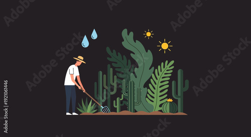 Man Watering Plants in Garden Illustration 1.