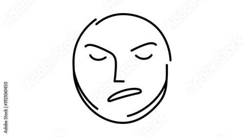 minimalist line art face conveying grumpy skepticism isolated on white perfect for expressing displeased emotion.