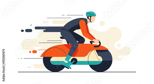 Motorcyclist Riding Fast on Orange Motorcycle.