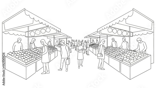 people shopping for fresh fruits at a lively outdoor market an illustration of healthy eating local commerce and daily life activity.