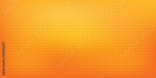 Abstract bright yellow and orange halftone dots pattern on vibrant gradient background.