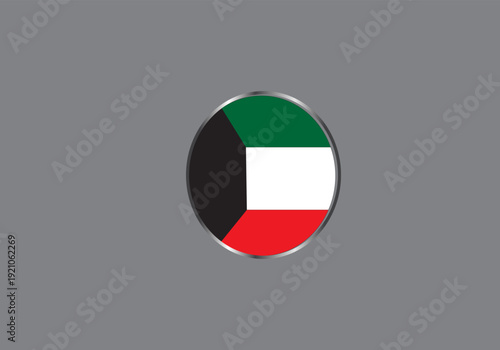 A shiny, 3D circular button icon of the Kuwaiti flag