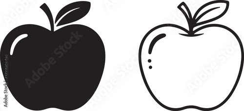 Black and White Apple Icons Set Minimalist Fruit Vector Collection