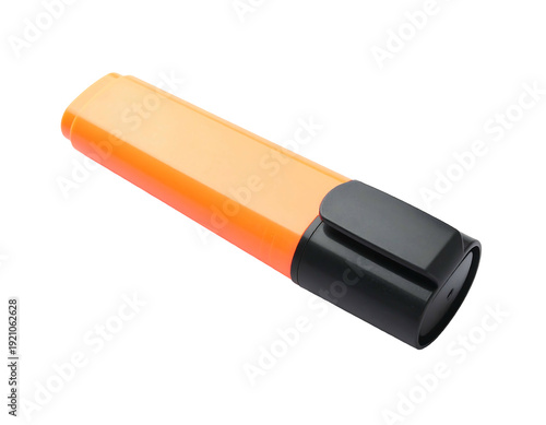 Orange highlighter pen isolated on a white background perfect for highlighting text.