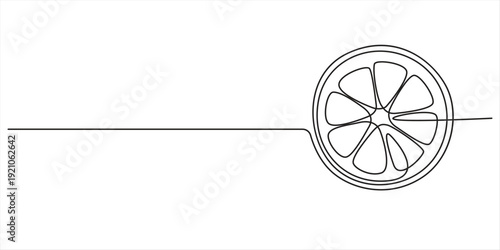 Orange continuous single line drawing, One line art orange fruit vector illustration, Continuous one line drawing of orange fruit, Orange fruit in continuous line art drawing style, single line lemon.
