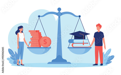 Education Cost vs Tuition Fees Illustration – College Expenses and Academic Investment Concept