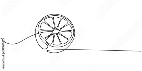 Orange continuous single line drawing, One line art orange fruit vector illustration, Continuous one line drawing of orange fruit, Orange fruit in continuous line art drawing style, single line lemon.