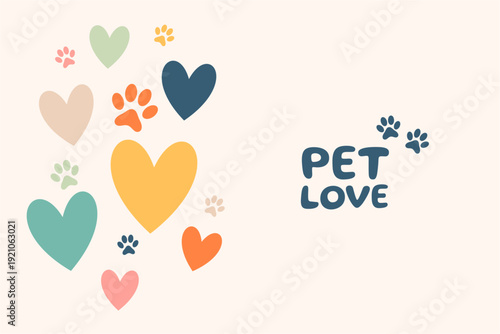 cute pet paw footprint background with heart design