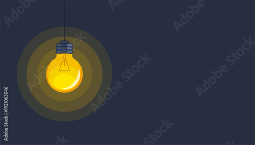 hanging glowing light bulb thinking concept with text space