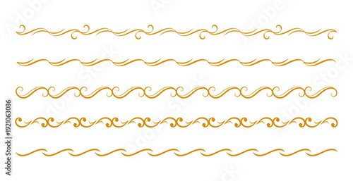 set of artistic golden swirl flourish lines on white background