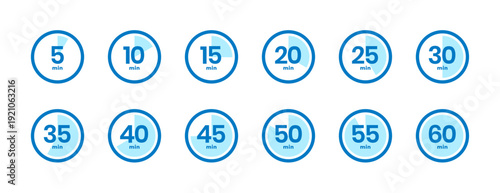 set of countdown timer watch sign with different minutes